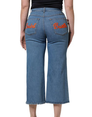 Dolce & Gabbana Kék Díszített Denim Széles Szárú Crop Nadrág - IT36|XXS