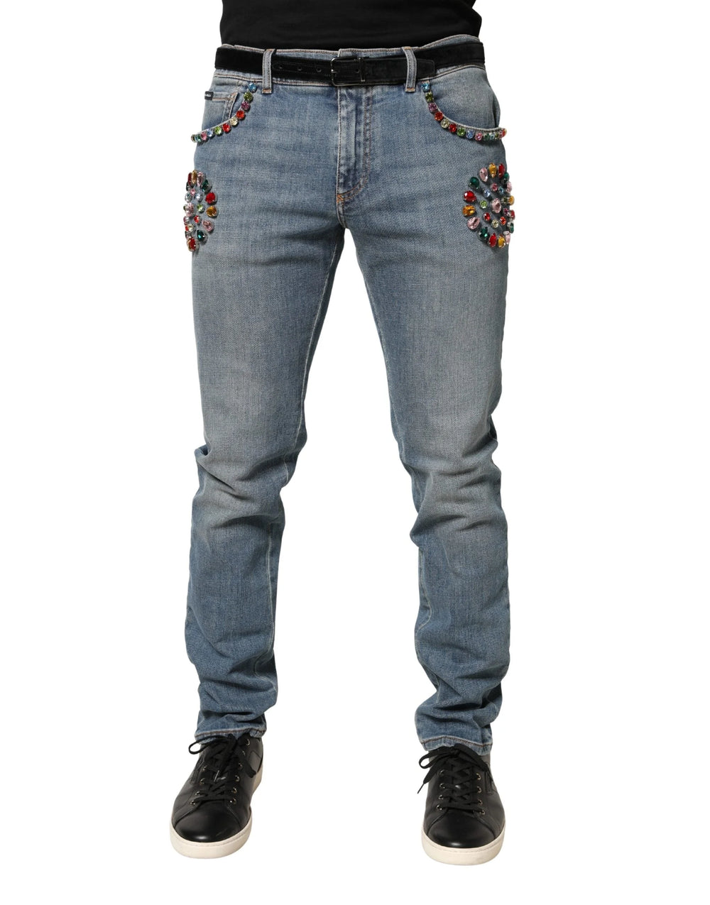 Dolce & Gabbana Blue Embellished Loose Cotton Men Denim Jeans