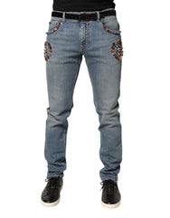 Dolce & Gabbana Blue Embellished Loose Cotton Men Denim Jeans
