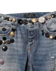 Dolce & Gabbana Blue Embellished Tattered SkinnyDenim Jeans - IT38 | XS - Jeans