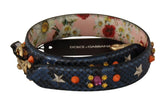 Dolce & Gabbana blauwe pythonleren omkeerbare schouderriem met kristalversieringen en goudkleurige hardware.