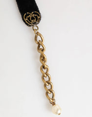 Dolce & Gabbana Blue Floral Appliqué Velvet Choker Crystal Beads Necklace - Necklaces