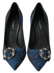 Dolce & Gabbana Blue Floral Ayers Crystal Pumps Shoes - Heels