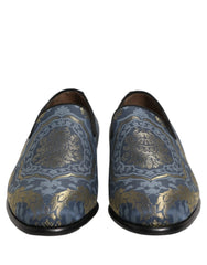 Dolce & Gabbana Blue Floral Brocade Slip On Loafers Shoes - EU44/US11