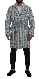 Dolce & Gabbana Blue Floral Cotton Robe Coat Jacket - IT48 | M - Wrap Coats