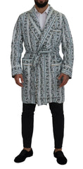 Dolce & Gabbana Blue Floral Cotton Robe Coat Jacket - IT48 | M - Wrap Coats