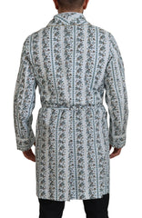 Dolce & Gabbana Blue Floral Cotton Robe Coat Jacket - IT48 | M - Wrap Coats