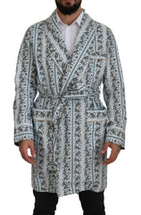 Dolce & Gabbana Blue Floral Cotton Robe Coat Jacket - IT48 | M - Wrap Coats