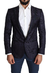 Dolce & Gabbana Blue Floral Jacquard Silk Coat MARTINI Blazer - IT44 | XS - Sport Jackets