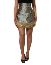 Dolce & Gabbana Blue Floral Jacquard Tasseled Mini Skirt - Skirts