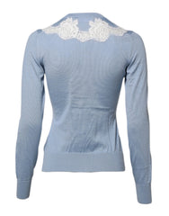 Dolce & Gabbana Blue Floral Lace Detailing Cardigan Sweater - IT36|XXS - Cardigans