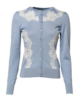 Dolce & Gabbana Blue Floral Lace Detailing Cardigan Sweater - IT36|XXS - Cardigans