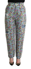 Dolce & Gabbana Blue Floral Print High Waist Denim Tapered Jeans - IT40|S - Jeans