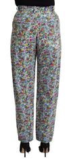 Dolce & Gabbana Blue Floral Print High Waist Denim Tapered Jeans - IT40|S - Jeans