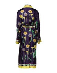 Dolce & Gabbana Blue Floral Print Silk Long Sleeves Wrap Robe - IT36|XXS - Robes