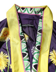 Dolce & Gabbana Blue Floral Print Silk Long Sleeves Wrap Robe - IT36|XXS - Robes