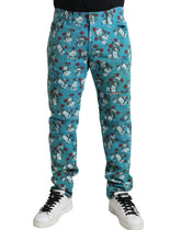 Dolce & Gabbana Blue Floral Print Skinny Cotton Denim Pants - Jeans