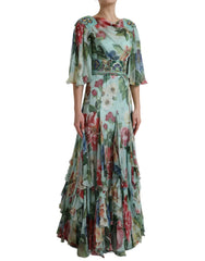 Dolce & Gabbana Blue Floral Print Tiered Long Maxi Dress - IT36|XXS - Dresses