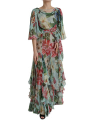 Dolce & Gabbana Blue Floral Print Tiered Long Maxi Dress - IT38 | XS - Dresses