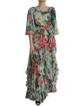 Dolce & Gabbana Blue Floral Print Tiered Long Maxi Dress - IT38 | XS - Dresses