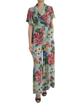 Dolce & Gabbana Blue Floral Wide Leg Wrap Jumpsuit Dress - IT36|XXS - One-Pieces