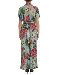Dolce & Gabbana Blue Floral Wide Leg Wrap Jumpsuit Dress - IT36|XXS - One-Pieces