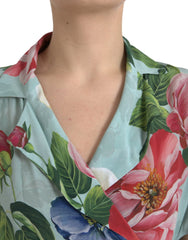 Dolce & Gabbana Blue Floral Wide Leg Wrap Jumpsuit Dress - IT36|XXS - One-Pieces