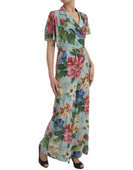 Dolce & Gabbana Blue Floral Wide Leg Wrap Jumpsuit Dress - IT36|XXS - One-Pieces