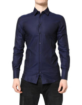 Dolce & Gabbana Blue GOLD Cotton Long Sleeves Men Dress Shirt - IT38 | XS - Shirts