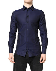 Dolce & Gabbana Blue GOLD Cotton Long Sleeves Men Dress Shirt - IT38 | XS - Shirts