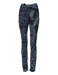 Dolce & Gabbana Blue Graphic Print Cotton Skinny Denim Jeans - Jeans