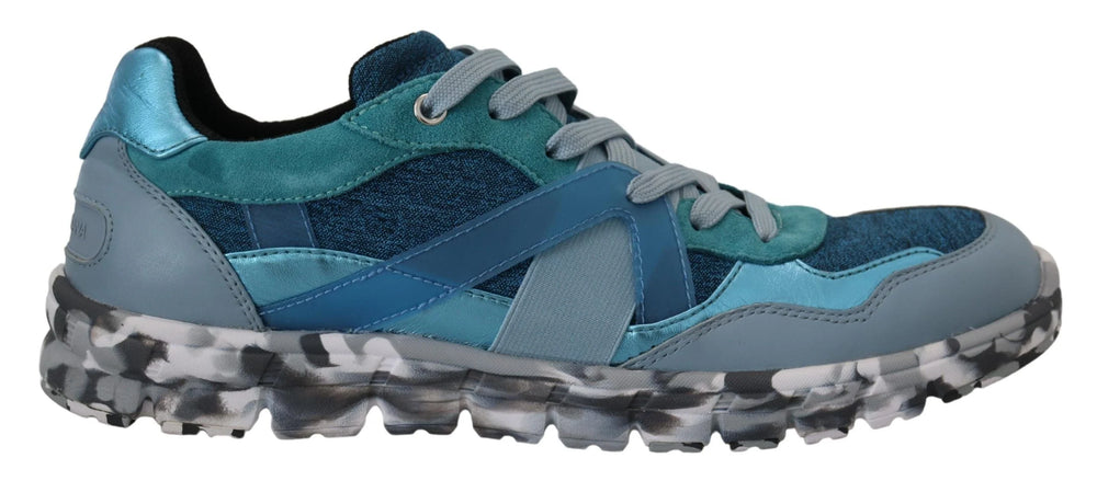 Dolce & Gabbana Blue Gray Leather Sport Low Top Sneakers - Sneakers