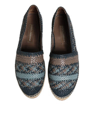 Dolce & Gabbana Blue Gray Woven Leather Buffalo Espadrille Shoes - EU42/US9 - Flats