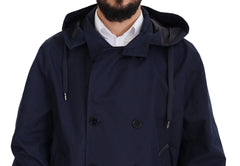 Dolce & Gabbana Blue Hooded Double Breasted Coat Jacket - IT58 | XXL - Parkas