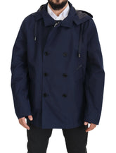 Dolce & Gabbana Blue Hooded Double Breasted Coat Jacket - IT58 | XXL - Parkas