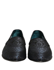 Dolce & Gabbana Blue Jacquard Leather Slip On Loafers Shoes - EU43/US10