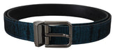 Dolce & Gabbana Blue Jacquard Moire Silver Metal Belt Men - 90 cm / 36 Inches - Belts
