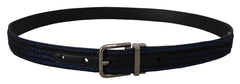 Dolce & Gabbana Blue Jacquard Stripe Silver Buckle Belt - 90 cm / 36 Inches - Belts
