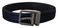 Dolce & Gabbana Blue Jacquard Stripe Silver Buckle Belt - 90 cm / 36 Inches - Belts