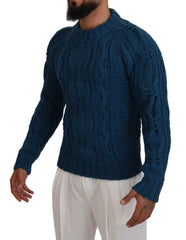 Dolce & Gabbana Blue Knitted Wool Alpaca Pullover Sweater - Sweaters