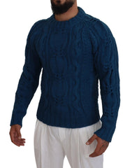 Dolce & Gabbana Blue Knitted Wool Alpaca Pullover Sweater - Sweaters