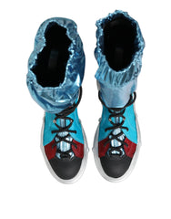 Dolce & Gabbana Blue Lace Up Over The Knee Socks Men Boots Shoes - Boots