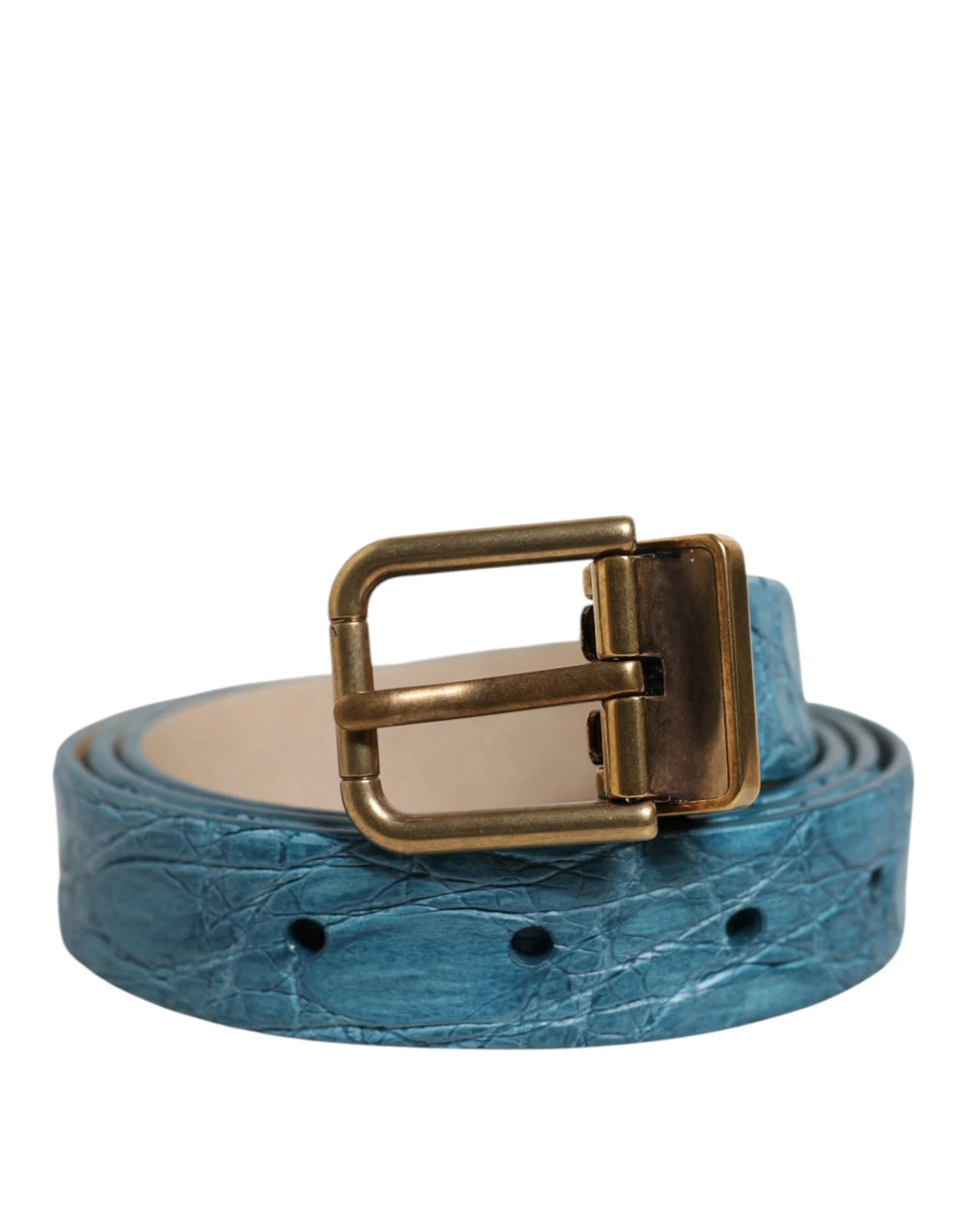Dolce & Gabbana Blue Leather Classic Gold Metal Buckle Belt - 95 cm / 38 Inches - Belts