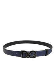 Dolce & Gabbana Blue Leather Classic Metal DG Logo Buckle Belt - 80 cm / 32 Inches - Belts
