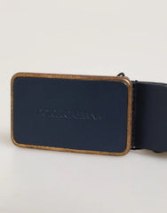 Dolce & Gabbana Blue Leather Classic Metal Logo Buckle Belt - 115 cm / 46 Inches - Belts