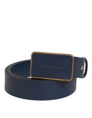 Dolce & Gabbana Blue Leather Classic Metal Logo Buckle Belt - 115 cm / 46 Inches - Belts
