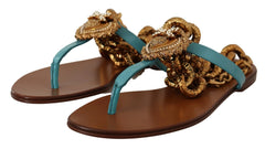 Dolce & Gabbana Blue Leather Devotion Flats Sandals - Sandals