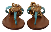 Dolce & Gabbana Blue Leather Devotion Flats Sandals - EU35.5/US5