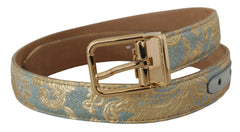Dolce & Gabbana Blue Leather Jacquard Embossed Gold Metal Buckle Belt - 65 cm / 26 Inches - Belts