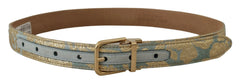 Dolce & Gabbana Blue Leather Jacquard Embossed Gold Metal Buckle Belt - 65 cm / 26 Inches - Belts